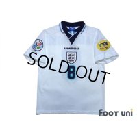England 1996 Home Shirt #8 Gascoigne UEFA Euro 1996 Patch/Badge UEFA Fair Play Patch/Badge